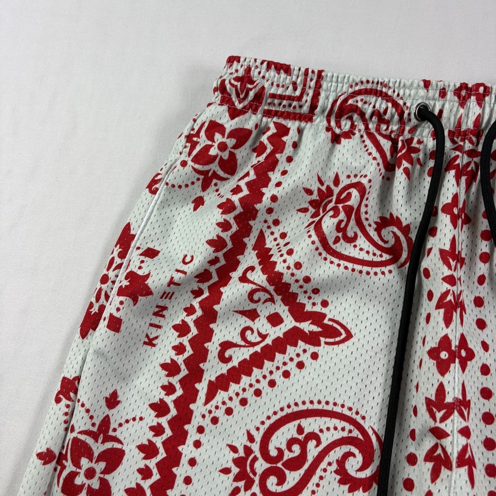 Kinetic Kings Shorts Mens Medium Gray Red Paisley Graphic Athletic Gym - Picture 2 of 10